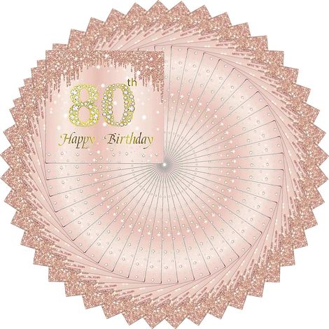 Serviettes or rose, serviettes « Joyeux 80e anniversaire » pour dames, décorations de table pour une fête de 80e anniversaire (1/5)