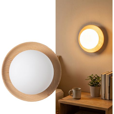 Applique murale ronde en bois style nordique Wabi-Sabi Ø21 cm G9 max. 15 W