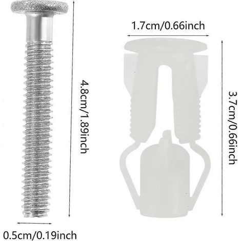 Ensemble de 4 fixations pour abattant de toilettes : charnières de fixation supérieures, vis et écrous en nylon expansibles. (1/2)