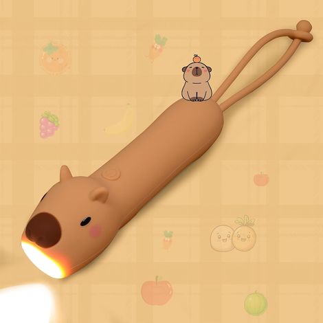 Linterna de silicona con forma de capibara, luz nocturna colgante recargable, ideal para acampar, paseos nocturnos y uso familiar linterna portátil con temática animal. (1/5)
