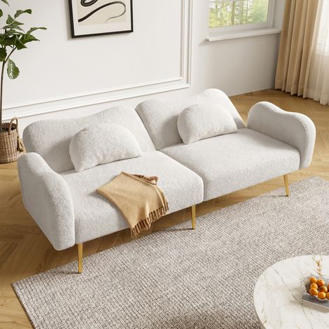 REDOM - Divano a 2 posti 155x85,5x43 cm, schienale regolabile in 3 posizioni, vano contenitore sotto il divano, imbottitura in schiuma, bianco (1/5)