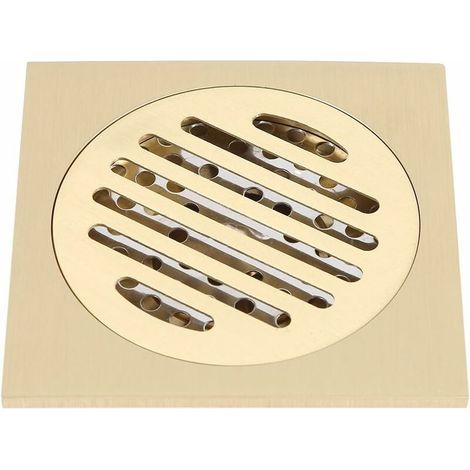 Or - Siphon de douche carré en laiton en acier inoxydable carré résistant aux odeurs de sol de salle de bain grand 4 x 4 pouces (1/5)