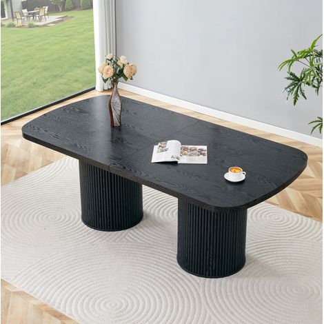 Mesa de comedor ovalada 180 x 90 cm en MDF negro con base doble estriada HAVRYA (1/5)