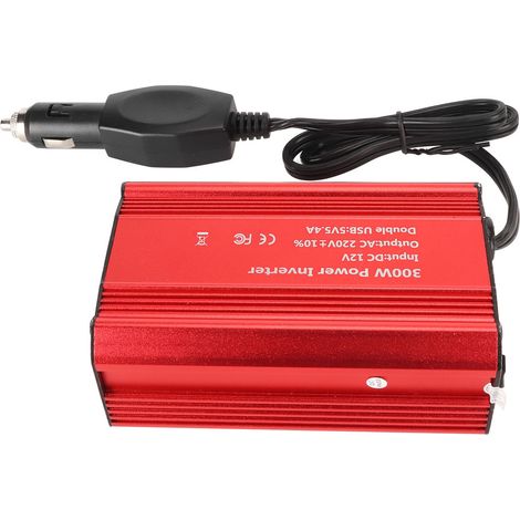 Onduleur de Voiture 300W DC12V vers 220V avec Double USB 3A/2.4A et Prise Secteur Portable Rouge (1/5)