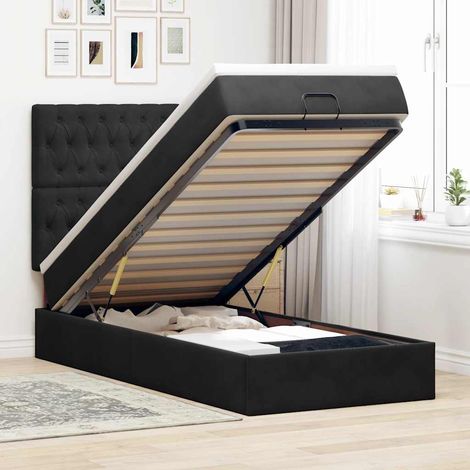 Cadre de lit ottoman avec matelas noir 90x190 cm velours (1/5)