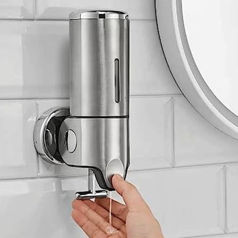 Distributeur de Savon Mural en Acier Inoxydable 304 – Pompe à Douche Murale avec 3 Réservoirs Rechargeables, Finition Argent Satiné,