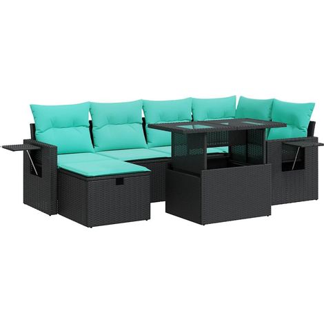 Set sofás jardín y cojines 7 pzas ratán sintético acacia gris vidaXL (1/5)