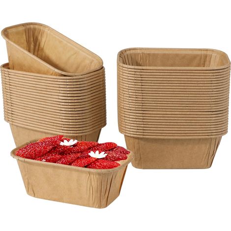 JSSEVN-50 Pièces Moules à Gâteaux Jetables, Rectangulaires en Papier Antiadhésif, Mini Plat de Cuisson pour Plumcake, Gâteaux, Petit Pain (Marron) (1/5)