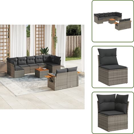 Ratán sintético - vidaXL Set de sofás de jardín 10 pzas con cojines ratán sintético gris - Sofás de jardín gris