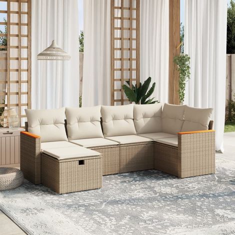 vidaXL Cojines para sofás - Juego de sofás jardín con cojines 6 pzas ratán sintético beige (1/4)