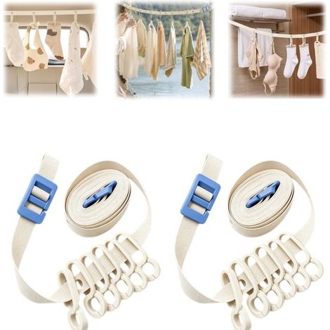 Cordes de suspension Cordes à linge de voyage Cordons réglables Intérieur et extérieur (3 cm x 3,5 m blanc cassé) (1/5)