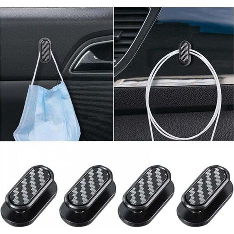 4 Pièce(Fibre Carbone) Mini Crochets Voiture, Multifonctions Crochet De Suspension Pour Dashboard Pour Masque, Les Clés, Le Masque, Les écouteurs (1/5)