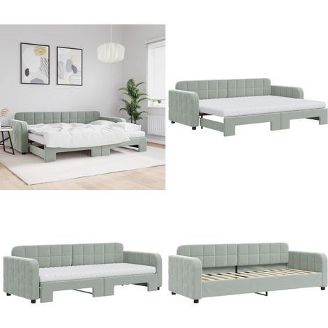 Lit de jour avec gigogne et matelas gris clair 80x200cm velours - Canapé Lit - Lit Gigogne - Lit Convertible - Meuble Multifonction - Literie - Home & Living (1/5)
