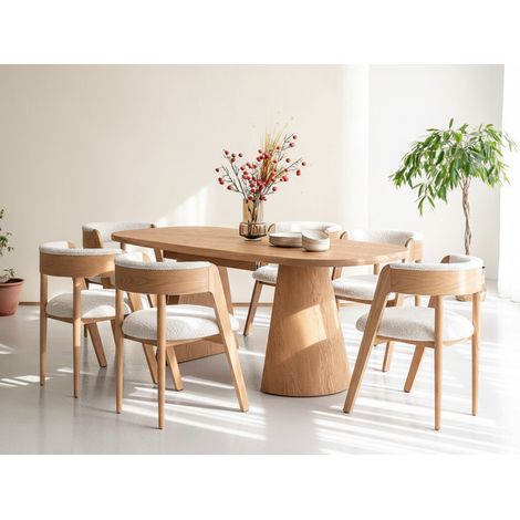 BOBOCHIC - Ensemble MAZARGUES avec table à manger extensible 200 à 300 cm + 6 chaises BASTIDE placage chêne massif Marron clair (1/5)