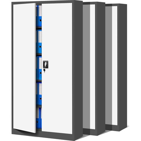 3er Set Aktenschrank C001 Metallschrank Stahlschrank Werkzeugschrank Büroschrank Lagerschrank Universalschrank Pulverbeschichtung Flügeltüren 185 cm x 90 cm x 40 cm (anthrazit/weiß)