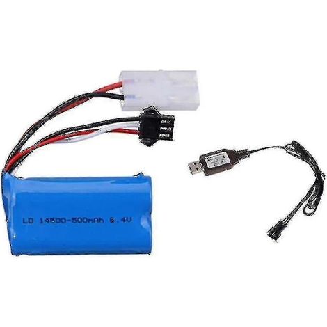 Batterie Li-ion 6,4 V 500 mAh avec chargeur USB compatible avec les pièces de rechange pour voitures et bateaux RC Wltoys 18401 et 18402. (1/5)