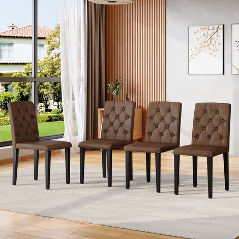 Pack de 4 sillas de comedor, sillas de cocina retro acolchadas con respaldo capitoné en tejido efecto terciopelo, marrón y negro (1/5)
