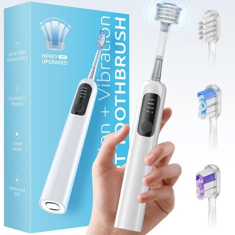 Brosse à dents sonique oscillante à 60° – 33 K RPM Power Clean, amplitude de swing unique de 60 °, 3 têtes de brosse, étanchéité IPX7 – Blanchiment des dents et amélioration de la santé des (1/5)
