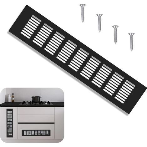 Pair Grille de ventilation carrée noire 80 x 250 mm en aluminium pour armoire, meuble à chaussures, ventilation d'évier