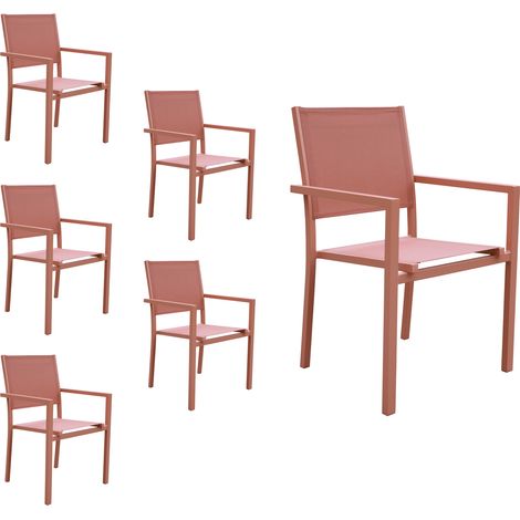6er Set Stühle aus Aluminium Terracotta - Textilene Terracotta