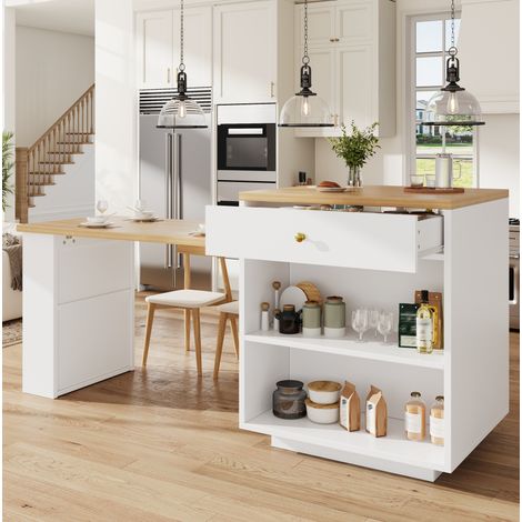 MEUBLIV Isola cucina 122,5-195,5 x 70 x 93,8 cm bianca con piano estensibile (1/5)