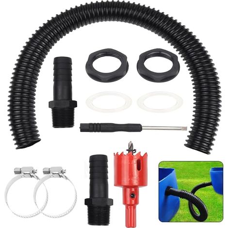 Rain Barrel Connection Kit, Rain Barrel Connector  50cm Connecting Pipe, 2 Hose Fittings, 2 Hose Clamps, Hole Opener And Screwdriver For Tanks (1/5)