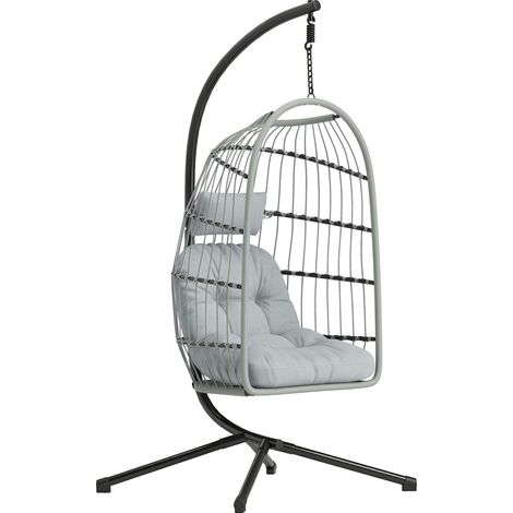 Outsunny Hanging Egg Chair, Outdoor Swing Chair with Stand, Light Grey