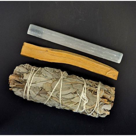 Kit de Purification avec Sélénite Palo Santo et Sauge Blanche pour Rituels et Méditation - PANGIVO