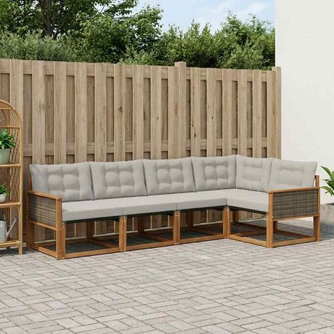 vidaXL Outdoor-Sofagarnitur mit Kissen 6 pcs Natürlich und Hellgrau (1/5)