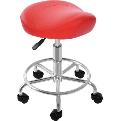 Sattelhocker, Drehhocker mit Rollen, höhenverstellbar, ergonomisch, für Büro und Spa geeignet, 360° drehbar, verstellbar von 45 bis 59 cm, rot