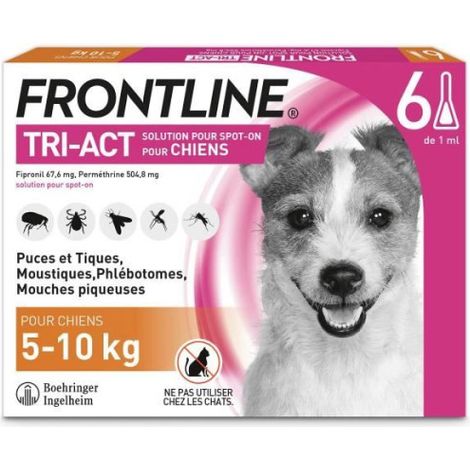 FRONTLINE Tri-Act Chiens S - 5 a 10 kg - 6 Pipettes - puces, tiques, moustiques, phlébotomes et mouches piqueuses (1/5)