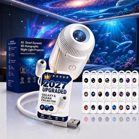 Proiettore oceano, proiettore galassia, proiettore notturno olografico 5D HD, regolabile a 360°, lampada di proiezione a LED per camera da letto (1/5)