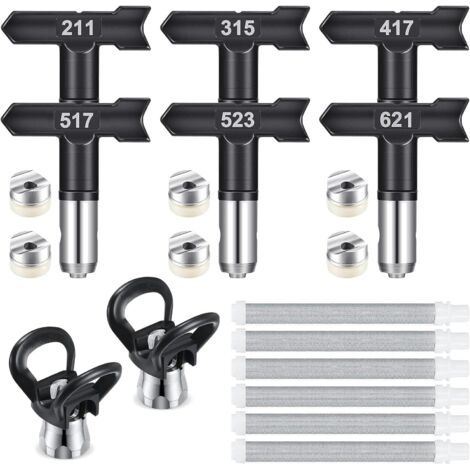 6 Pièces Buse de Pulvérisation Airless et 60 Mesh Éléments de Filtre,Buse airless pour Pistolet à Peinture Haute Pression(211,315,417,517,523,621) (1/4)