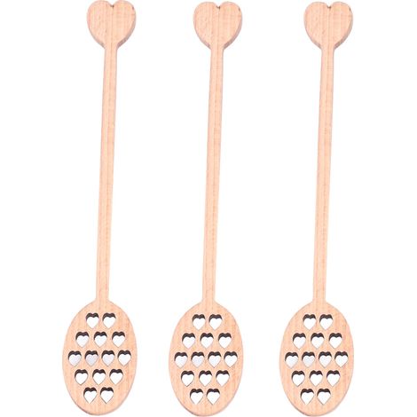 3 pièces Mélangeur à Miel en Bois de Cerisier avec Motif Cœur, Ustensile de Cuisine pour Table (1/5)