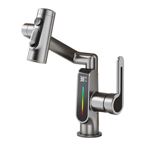 Grifo de baño LED tricolor - mezclador de diseño con 5 modos y rotación de 360° - montaje en pared o encimera - para baños modernos (1/4)