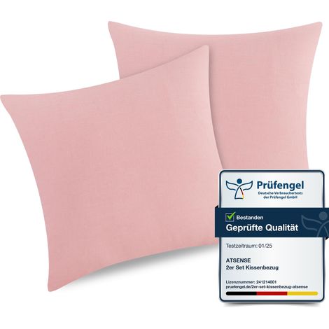Taie Oreiller 40x40 Cm - Lot De 2, 100% Coton Lavé, Housse Coussin avec Fermeture Eclair, Doux, Résistant et Confortable - Rose pâle (1/5)