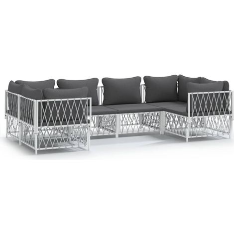 Maison Exclusive - Set Salotto da Giardino 6 pz con Cuscini in Acciaio Bianco (1/5)