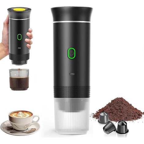 Cafetière électrique avec port USB-C, auto-chauffante, adaptée au camping, aux camping-cars et autres occasions (noire). (1/5)