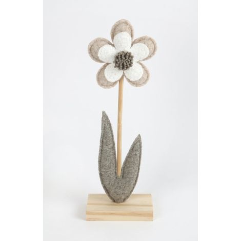 TrendLine Aufsteller Holz Blume 25 x 5 x 9 cm grau-weiß Figuren