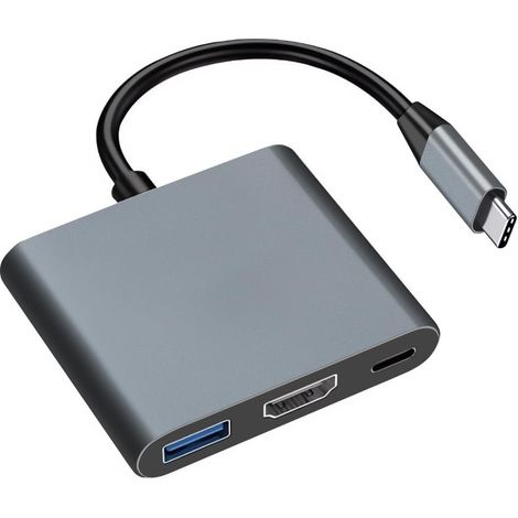 Adaptateur USB-C vers HDMI, convertisseur AV numérique 3 en 1, USB 3.0, charge rapide PD 100 W, compatible HDMI 4K pour MacBook Air/Pro et Samsung S8/S9 (gris) (1/5)