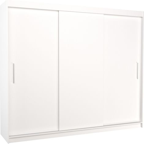 Les Tendances – Armoire de chambre 3 portes coulissantes blanches 250 cm – Penderie et étagères réglables – Fabrication européenne – Garantie 5 ans (1/5)