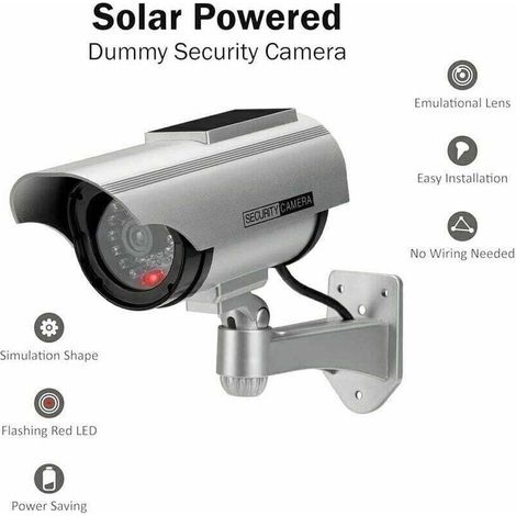 Caméra de surveillance interieur / exterieur- Factice Caméra Surveillance à l'énergie Solaire Appareil-Photo de dme de télévision en Circuit fermé de sécurité (Argent-1 Pack)