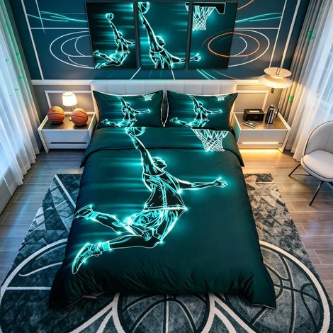 Parure de lit 3 pièces avec housse de couette sur le thème des sports urbains pour enfants, garçons, filles, adolescents housse de couette avec fermeture éclair motif de sport urbain pour lit (1/5)