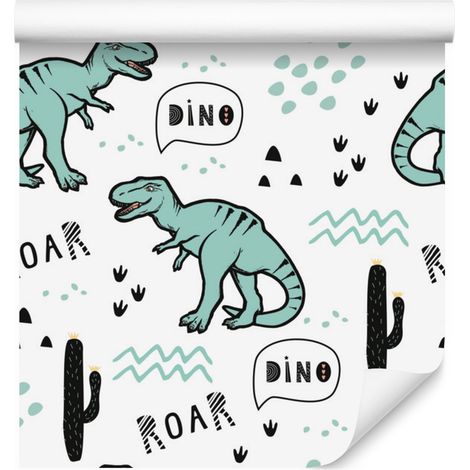 Papel pintado de dinosaurios y cactus para salón y dormitorio, 50x1000 cm. (1/5)