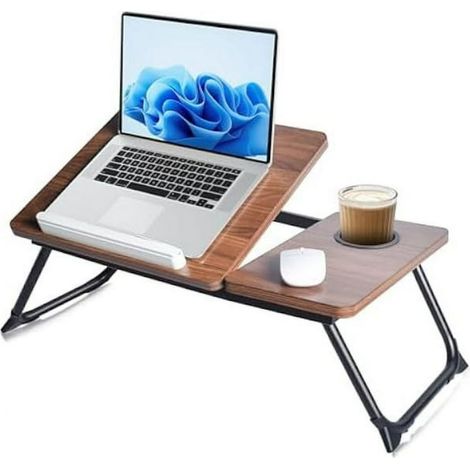 Support de lit réglable en bambou - Plateau portable pour ordinateur portable avec pieds pliables et porte-gobelet (1/5)