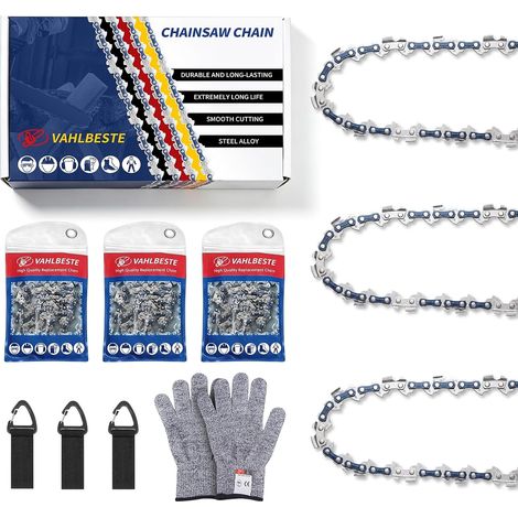 Pack of 3.325" LP 64 Links 1.3mm Chainsaw Chain for Guide Chainsaw 38 cm with 3 Buckle, Fits 120-14, 581643164, SP33G, 141, 142 (1/5)