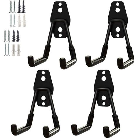 Lot de 4 Crochets robustes pour garage, crochets utilitaires de rangement, organiseur de rangement pour outils de jardin, crochets muraux en acier (Petit crochet en U) (1/5)