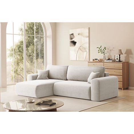 Ecksofa Schlafsofa FLORA Stoff Poso Altweiß Ottomane Links (1/4)