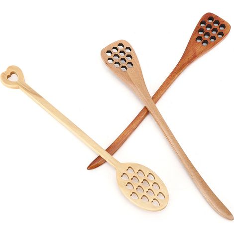 Ensemble de 3 bâtonnets à café au lait et au miel en bois massif à long manche, créatifs (1/5)