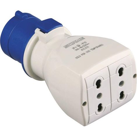 Poly Pool Pp0645X Adattatore Industriale Cee 3 Poli Spina Iec309 Grande 16A e 2 Prese Civili Standard Italiano Bivalenti Ip20 (1/4)